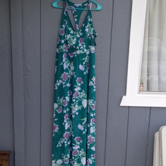 New York & co. Green floral maxi dress  Large - Picture 1 of 5